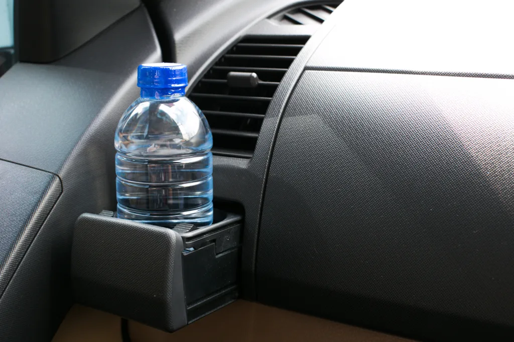 Water bottle placed on the car