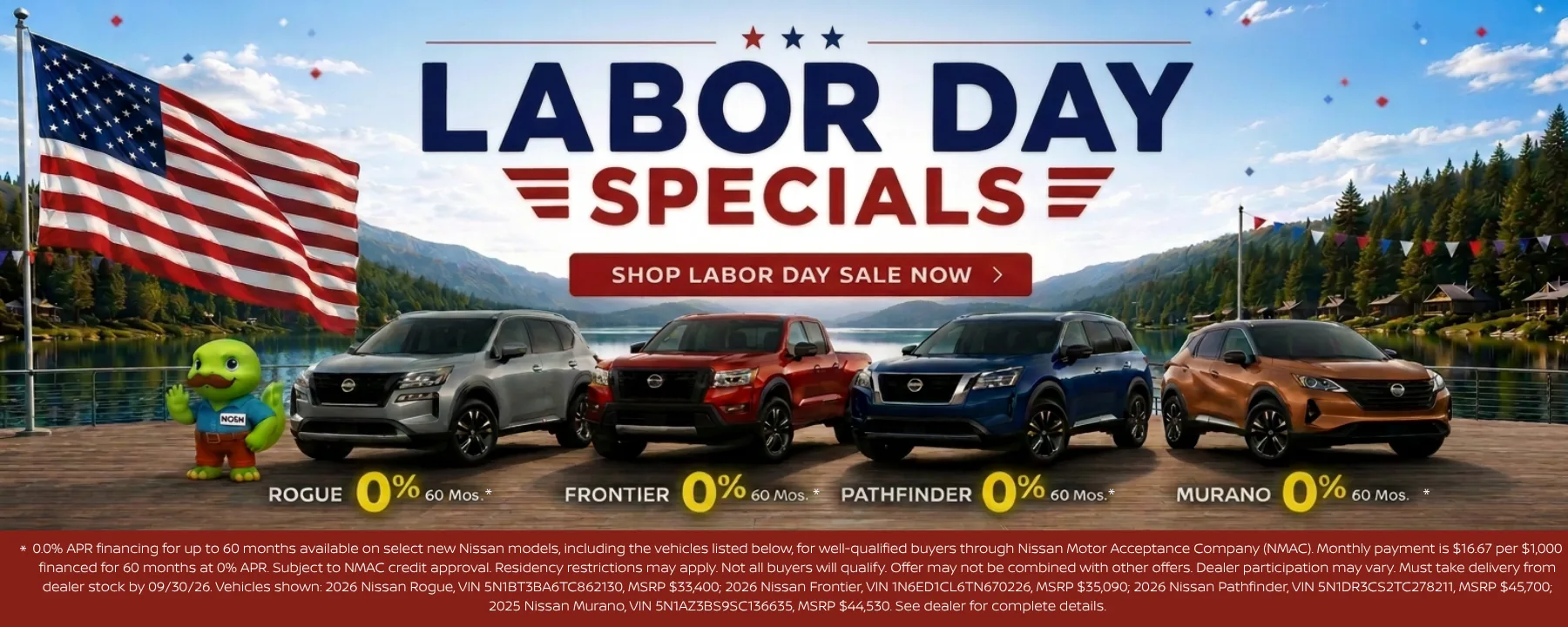 Labor Day Specials 0% APR for 60 months on select models